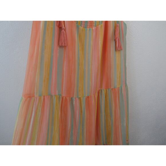 Grace + Karma Maxi Dress Size XL Smocked Striped Colorful Tassel Boho Festival - Picture 4 of 7